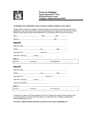 Town of Arlington Direct Deposit Authorization