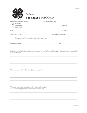 4-H Arts and Crafts Record Form