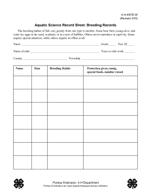 4-H Aquatic Science Breeding Records Form