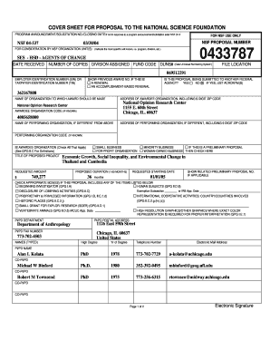 NSF Proposal Cover Sheet