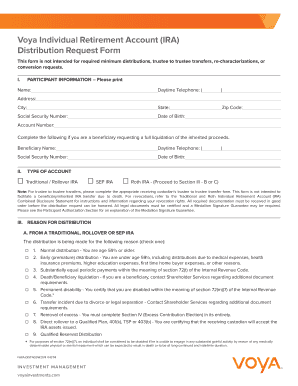 Voya IRA Distribution Request Form