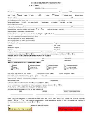 Middle School Registration Form