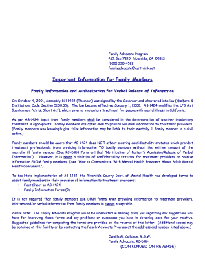 California Family Information Form for Mental Health