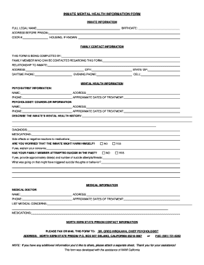Inmate Mental Health Information Form