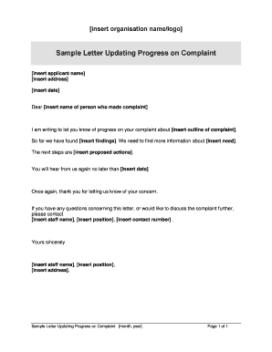 Sample Letter Updating Progress on Complaint