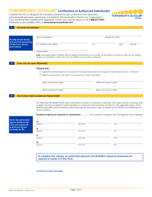 Tomorrow's Scholar Authorization Form