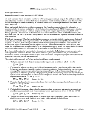 SBIR Funding Agreement Certification