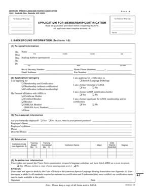 ASHA Membership and Certification Application