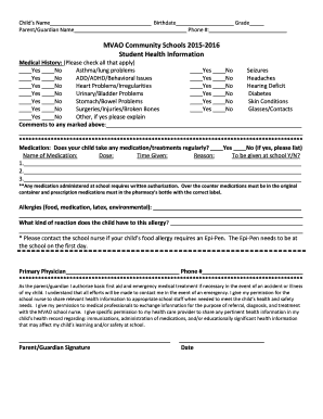 Student Health Information Form