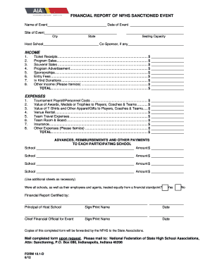 NFHS Sanctioned Event Financial Report