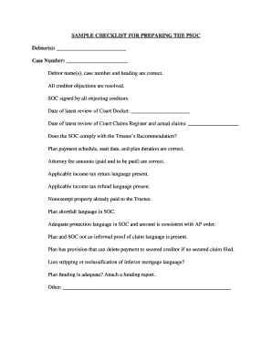 Chapter 13 Bankruptcy PSOC Checklist