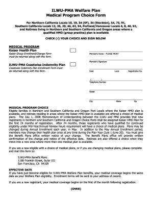 ILWU-PMA Medical Program Choice Form