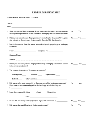 Chapter 13 Bankruptcy Questionnaire