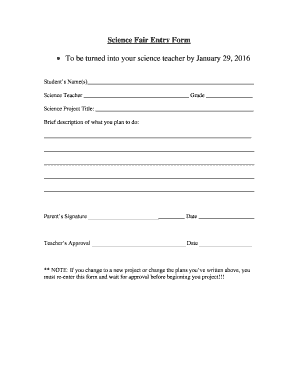 Science Fair Entry Form