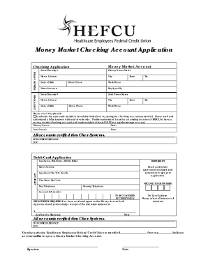Money Market Checking Account Application