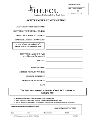 ACH Transfer Confirmation Form