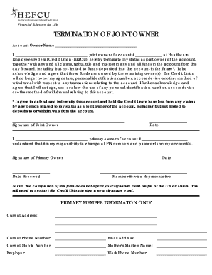 Termination of Joint Owner Form