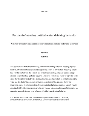 Factors influencing bottled water drinking behavior A survey on factors that shape peoples beliefs on bottled water and tap water - courses cit cornell