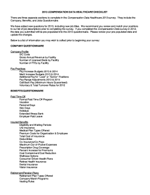2013 Compensation Data Healthcare Checklist