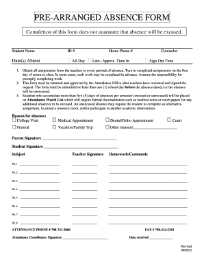 Pre-Arranged Absence Form