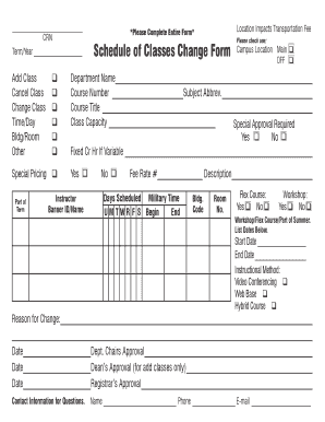 Schedule of Classes Change Form