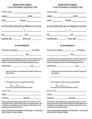 Boone County Schools Field Trip Permission Form