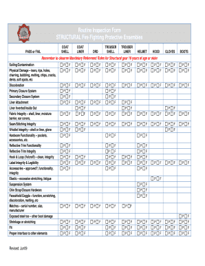 Routine Inspection Form for Fire Fighting Protective Ensembles