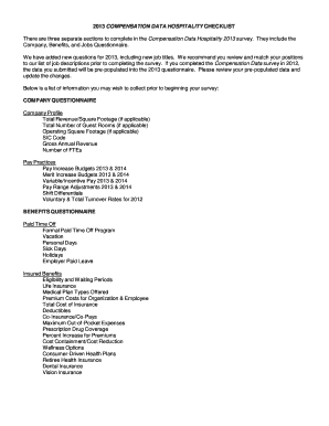 Compensation Data Hospitality 2013 Survey
