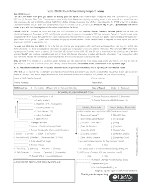 VBS 2009 Church Summary Report Form