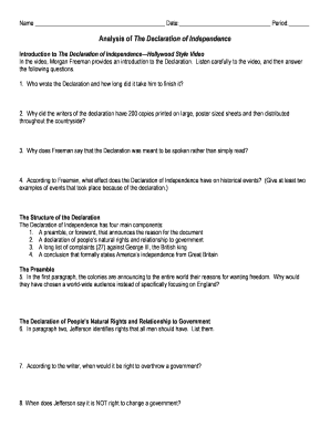 Declaration of Independence Analysis Worksheet