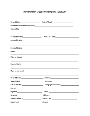 Memorial Service Information Sheet
