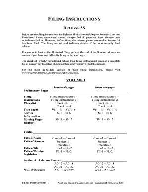 Below are the filing instructions for Release 35 of Asset and Project Finance: Law and - sweetandmaxwell co