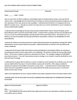 Conway Public Schools Athletic Consent Form