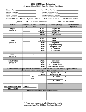Alabama High School Diploma Course Registration Form