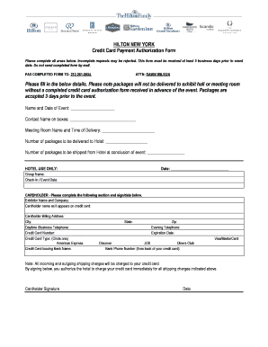 Hilton New York Credit Card Payment Authorization Form