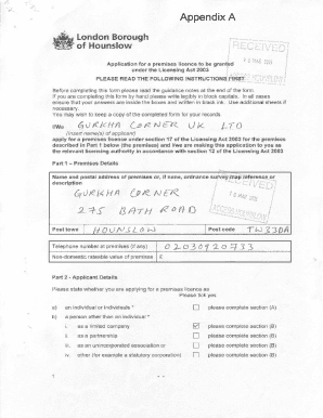 UK Premises License Application