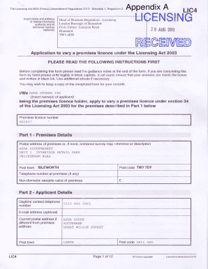 Premises Licence Variation Application