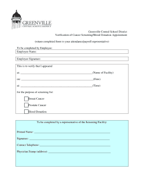 Verification of Cancer Screening/Blood Donation Appointment