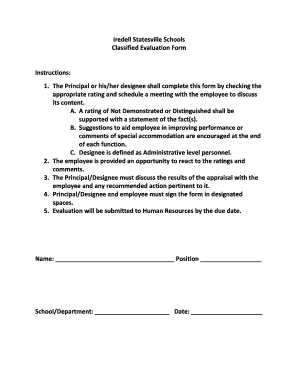 Iredell Statesville Schools Classified Evaluation Form