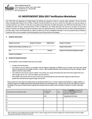 2016-2017 Independent Verification Worksheet