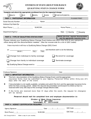 Florida State Group Insurance Qualifying Status Change Form