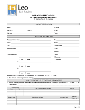 Garage Application for Non-Franchised Auto Dealers