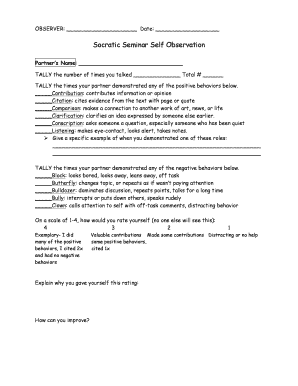 Socratic Seminar Self Observation Form
