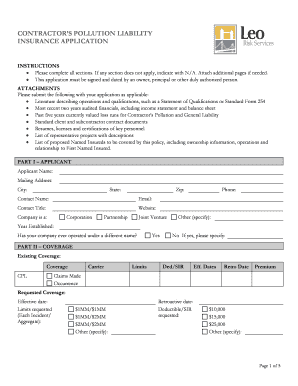 Contractor's Pollution Liability Insurance Application