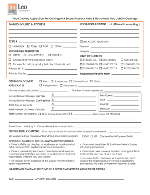 Food Delivery Auto Liability Insurance Application