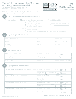 Dental Enrollment Application Form