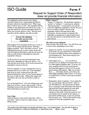 Alberta Request for Support Order Form F
