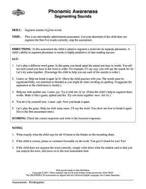 Kindergarten Phonemic Awareness Assessment