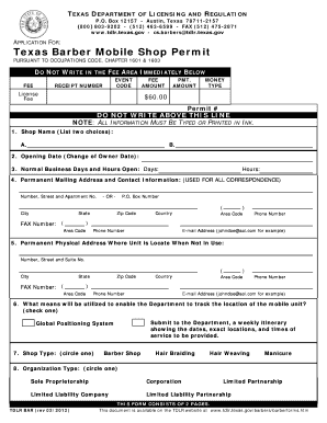 Texas Barber Mobile Shop Permit Application