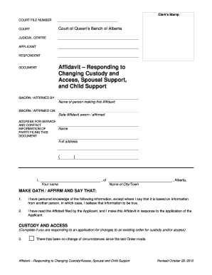 Affidavit – Responding to Changing Custody/Access, Spousal and Child Support